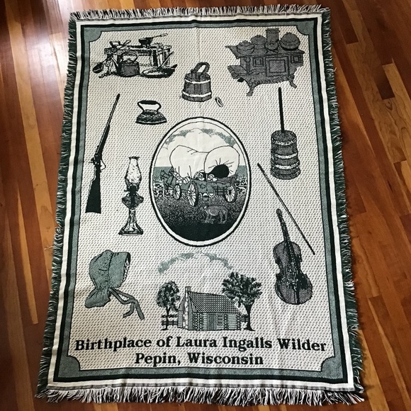 Laura Ingalls Wilder Vintage Throw Birthplace Wisconsin Dark Green Blanket - Picture 1 of 12